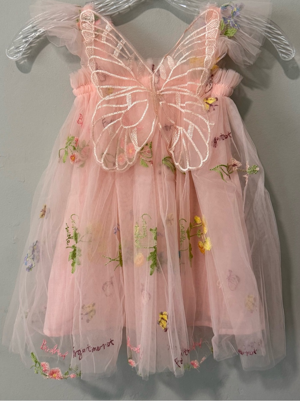NWOT (3-4 Years) Girls Pink Butterfly Wings Tulle Dress - Picture 2 of 6